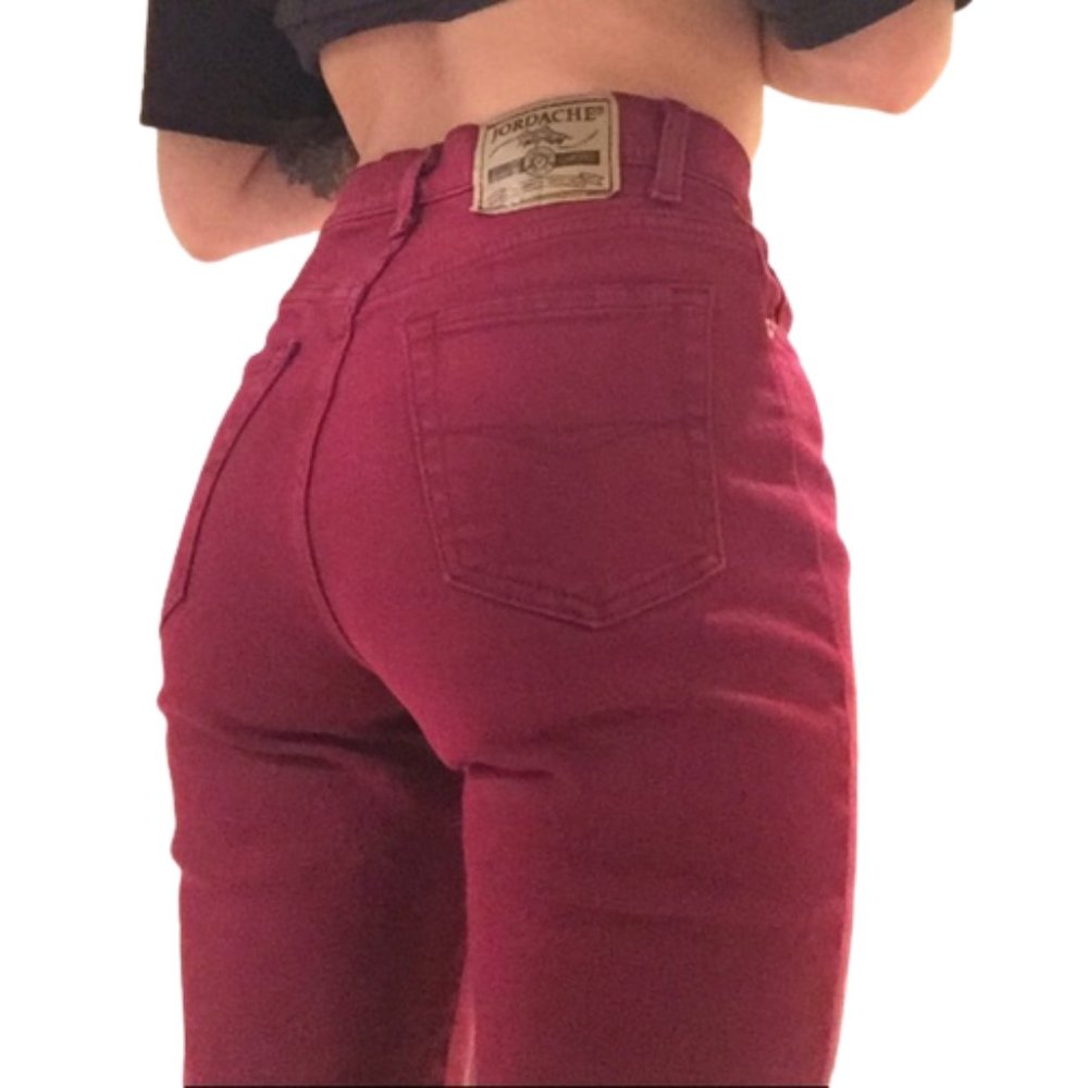 Vintage 90s Jordach Mom Jeans High Waist Burgundy 100% Cotton 28 x 30